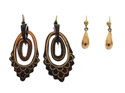 Lot 225 - Pair of 19th century tortoiseshell drop earrings, etc