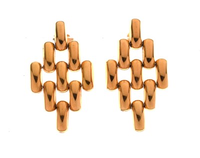 Lot 228 - Pair of Continental yellow gold drop earrings