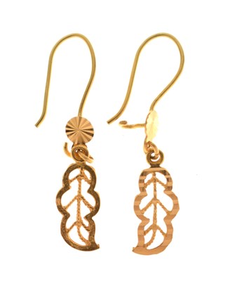 Lot 229 - Pair of Indian yellow metal leaf motif drop earrings