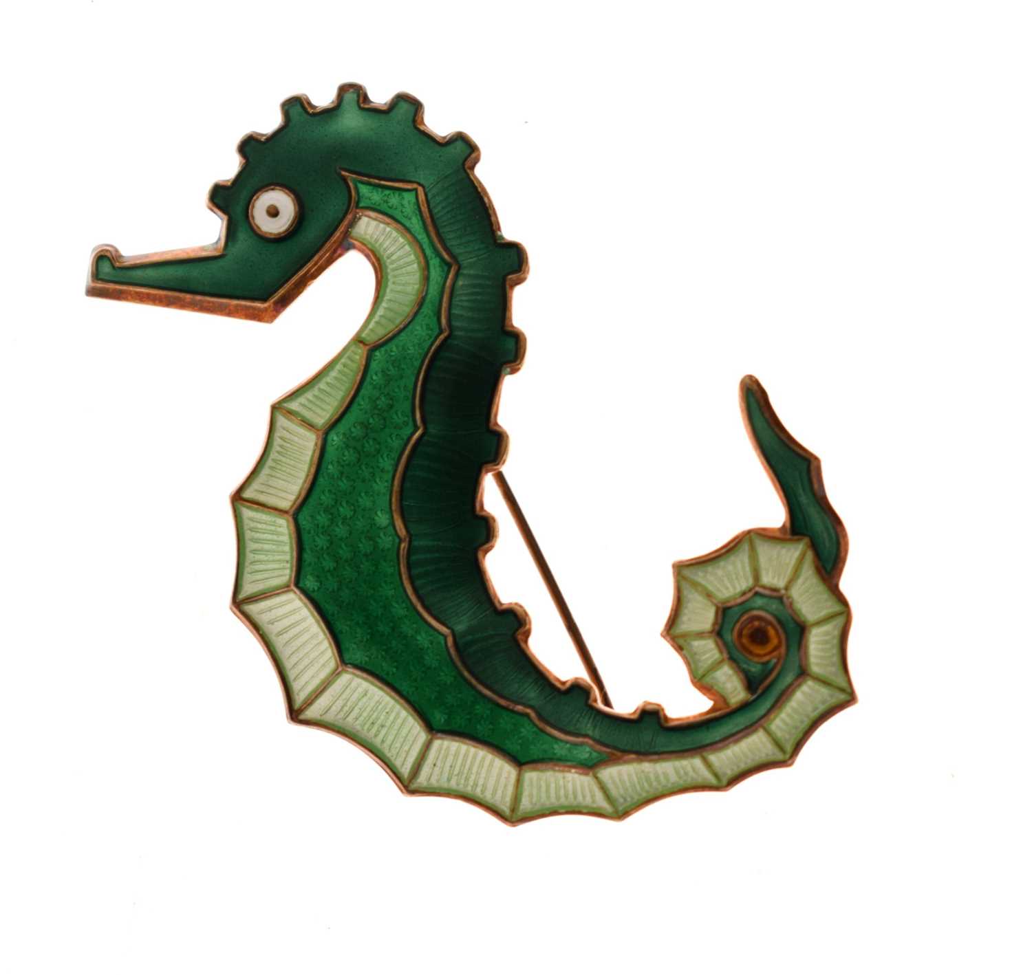 Lot 71 - David Andersen Norwegian enamelled silver gilt seahorse brooch