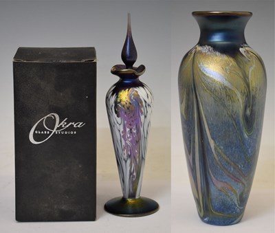 Lot 581 - Okra glass vase and Okra glass scent bottle