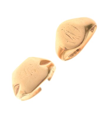 Lot 72 - George VI 9ct gold signet ring, and a yellow metal signet ring (cut)