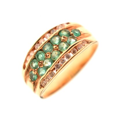 Lot 29 - Emerald and diamond multi stone dress ring, stamped '18K'