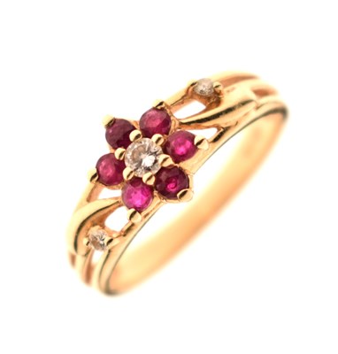 Lot 30 - Ruby and diamond floral cluster dress ring