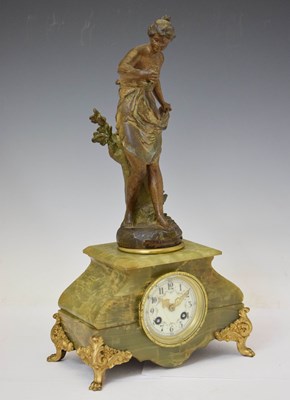 Lot 761 - Early 20th century spelter and green onyx mantel clock