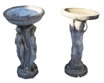 Lot 839 - Two composition stone garden figural bird baths