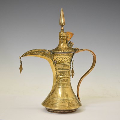 Lot 365 - Antique Middle Eastern brass and copper dallah coffee pot