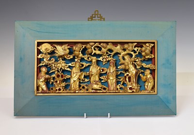 Lot 329 - Chinese carved giltwood panel, late Qing dynasty