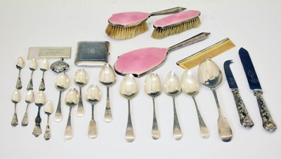 Lot 381 - Set of four Georgian silver dessert spoons, a Continental white-metal cigarette case, etc