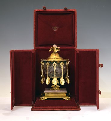 Lot 106 - Italian mid 20th century gilt white metal and cut-crystal confiturier or caviar bowl