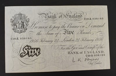 Lot 327 - Bank of England White Five Pound Note, 1956