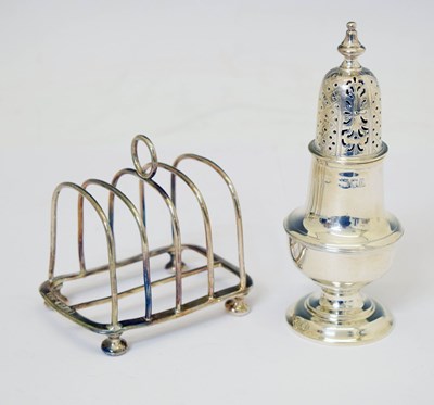 Lot 397 - Late Victorian silver sugar caster and a Victorian silver toast rack