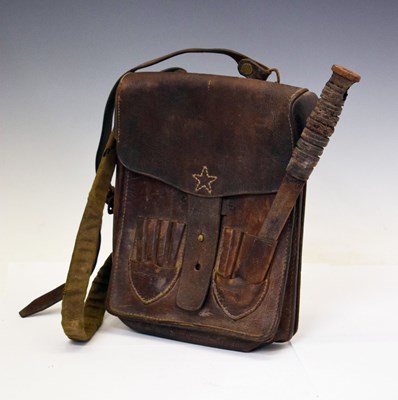 Lot 158 - Brown leather military 'satchel', possibly Korean or Chinese