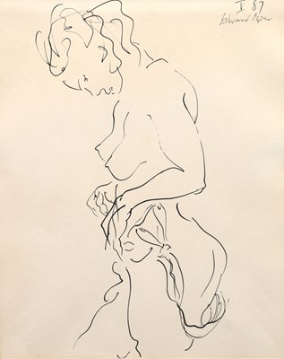 Lot 291 - Edward Piper (British, 1938-1990) - Ink on paper - Study with face and flowerhead