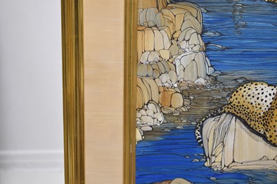 Lot 301 - Fleur Fenton Cowles (American, 1908-2009) – Acrylic – Leopard resting on a rock