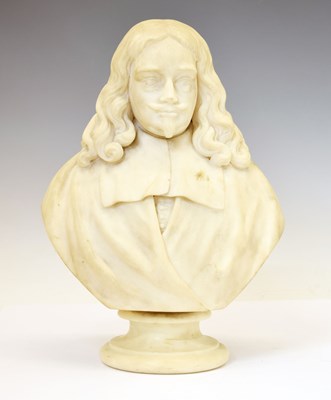 Lot 177 - Carved Carrara marble bust, possibly depicting The 1st Earl of Clarendon