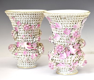 Lot 228 - Pair of Meissen 'Schneeballen' vases