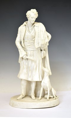 Lot 220 - 19th century biscuit porcelain figure of Lord Byron and dog