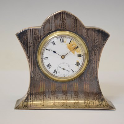 Lot 276 - George V silver mounted desk clock with engine turned decoration