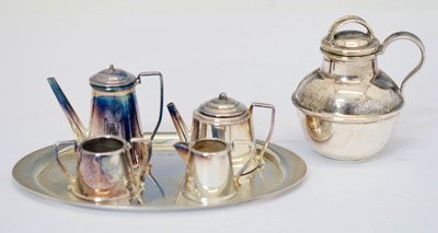 Lot 244 - Elizabeth II silver miniature four-piece tea set and tray, and a Jersey jug