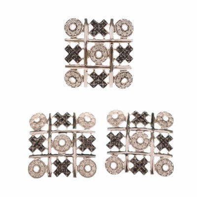 Lot 137 - Noughts & Crosses black and white diamond 9ct white gold ear studs, and matching pendant