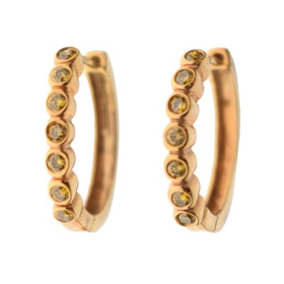 Lot 136 - Pair of yellow diamond 9ct gold hoop earrings