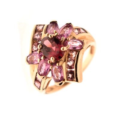Lot 23 - Garnet and pink sapphire 9ct gold dress ring