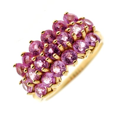 Lot 26 - Pink sapphire three-row 9ct gold dress ring