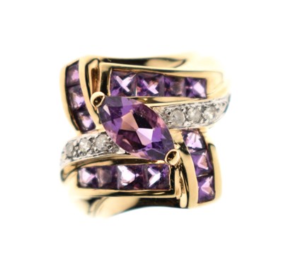 Lot 52 - Amethyst and diamond 9ct gold dress ring