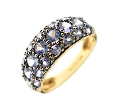 Lot 37 - Tanzanite three-row 9ct gold dress ring