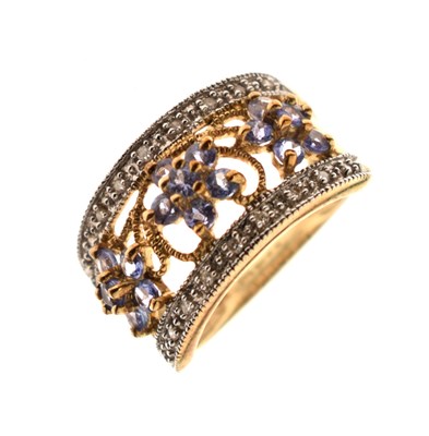 Lot 40 - Tanzanite and diamond floral 9ct gold dress ring