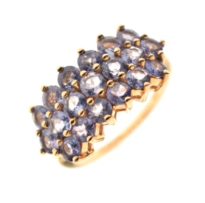 Lot 44 - Tanzanite three-row 9ct gold dress ring