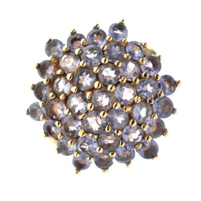 Lot 45 - Tanzanite hexagon shaped cluster 9ct gold ring