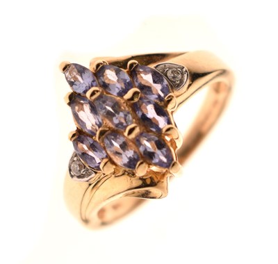 Lot 48 - Tanzanite marquise-shaped 9ct gold dress ring