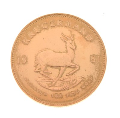 Lot 223 - South African 1oz fine gold Krugerrand coin, 1981