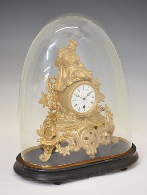 Lot 765 - Late 19th century French gilt spelter mantel clock with glass dome