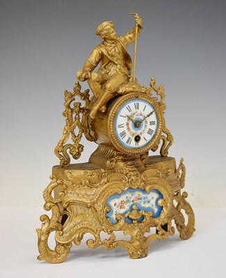 Lot 773 - Late 19th century French porcelain and gilt spelter mantel clock