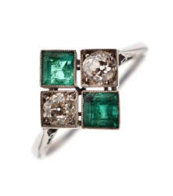 Lot 19 - Art Deco emerald and diamond white metal ring