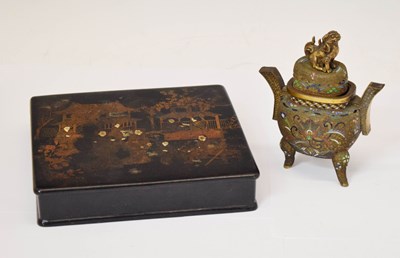 Lot 666 - Chinese cloisonné enamel incense burner (ding) plus lacquer box