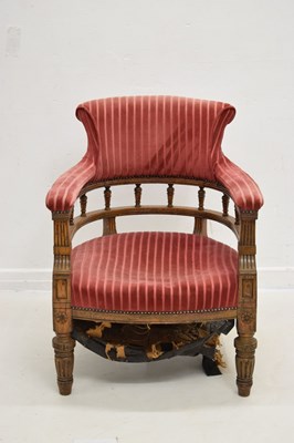 Lot 773 - Late Victorian oak-framed tub library chair