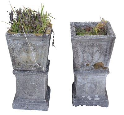 Lot 837 - Pair of composition pedestal garden planters