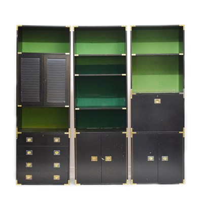 Lot 765 - 1970s black lacquer and gilt metal mounted room unit
