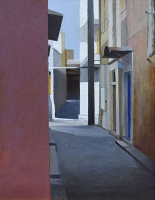 Lot 303 - Ian Black RWA (British, b. 1929) - Oil on board - 'Cretan back street'