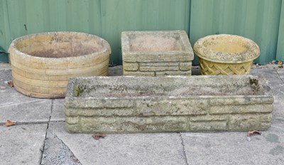 Lot 827 - Three composition stone planters and a composition stone trough