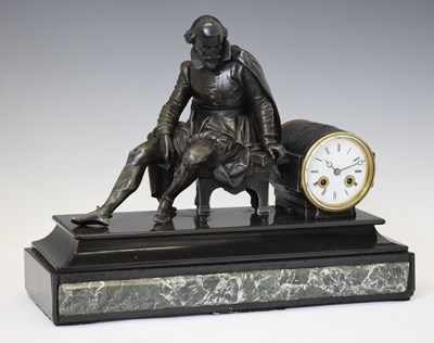 Lot 770 - 19th century French bronzed spelter and black slate figural mantel clock