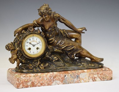 Lot 771 - Late 19th century French spelter figural mantel clock