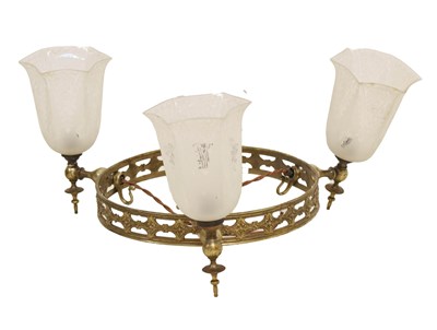 Lot 472 - Early 20th century brass and glass ceiling light