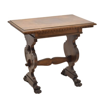 Lot 803 - Continental oak trestle-end occasional table