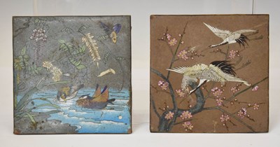 Lot 671 - Two Japanese cloisonné tiles