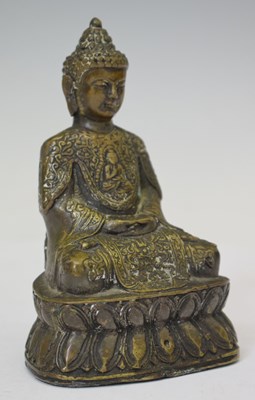 Lot 659 - Small Sino Tibetan alloy figure of Buddha Shakyamuni